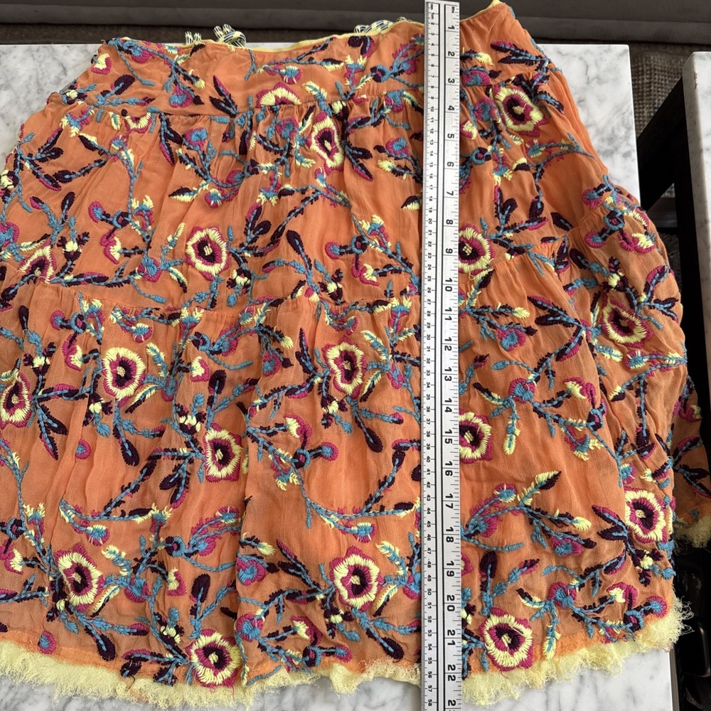 Kimchi Blue Orange Floral Embroidered Babydoll Mini Dress Braided Straps Small - Picture 11 of 11
